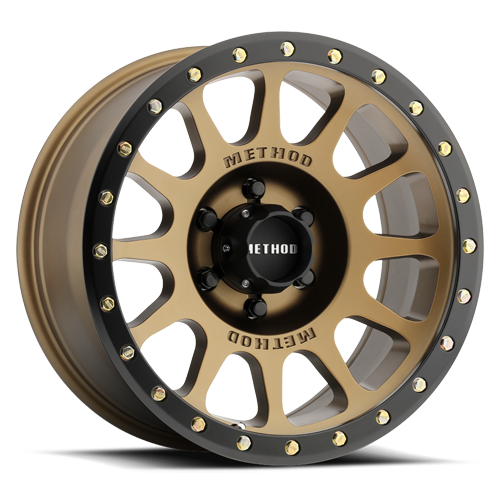 Aluminum Wheels 18x9 NV MR305 Bolt Pattern 6 On 139.7 Offset -12 Lip Size 1.46 Method Bronze BRZ Black Street Loc Method