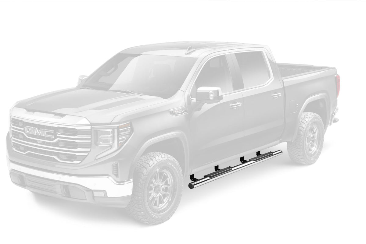 Traxio 3 Inch Nerf Bars 19-26 GM Silverado/Sierra 1500 20-26 GM Silverado/Sierra 2500/3500 Crew Cab Polished Stainless Steel N Fab