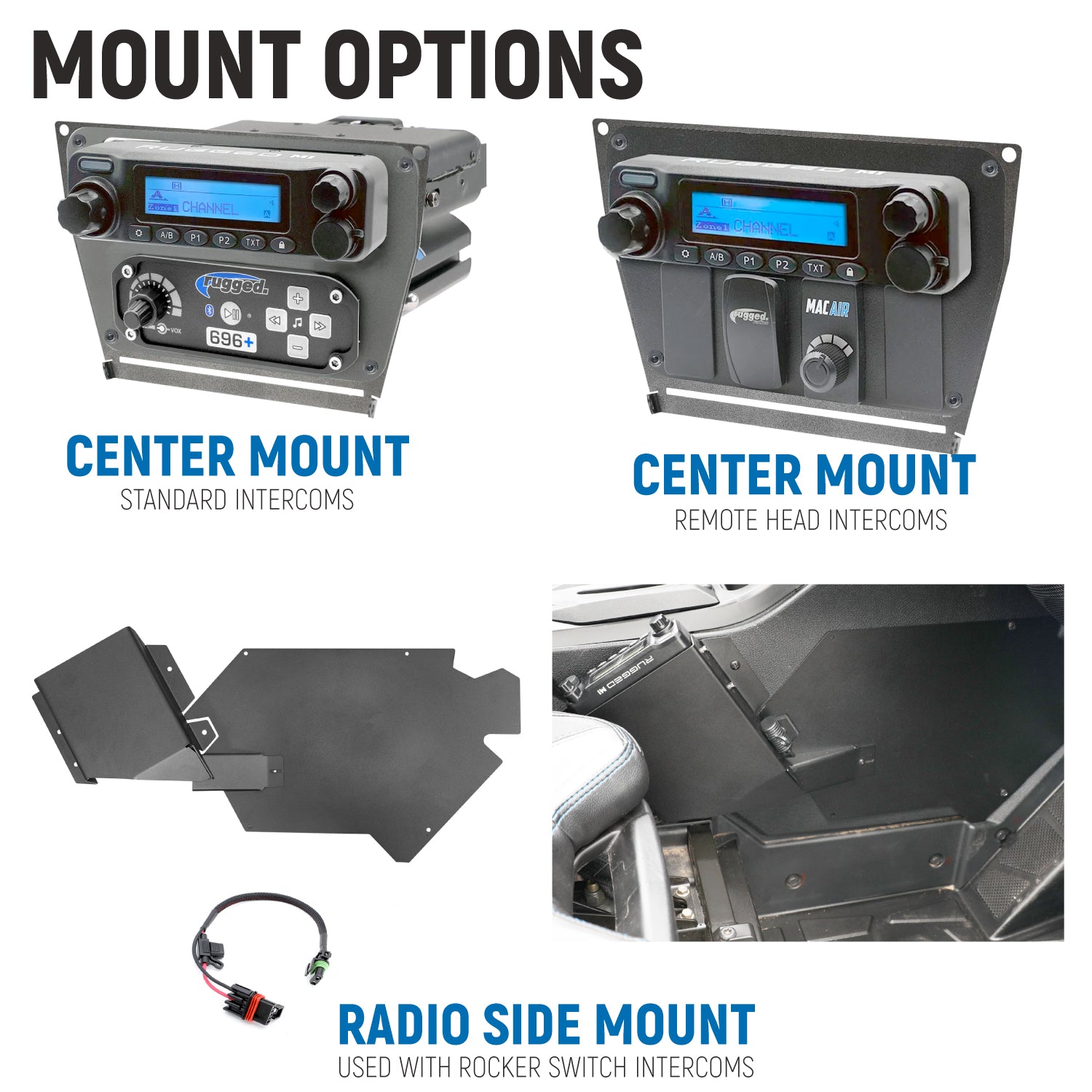 Polaris RZR PRO XP - Turbo R - Pro R - Complete Communication Kit with Bluetooth Intercom and 2-Way Radio - STX Stereo Remote Head / M1 VHF Business Band / Center Mount