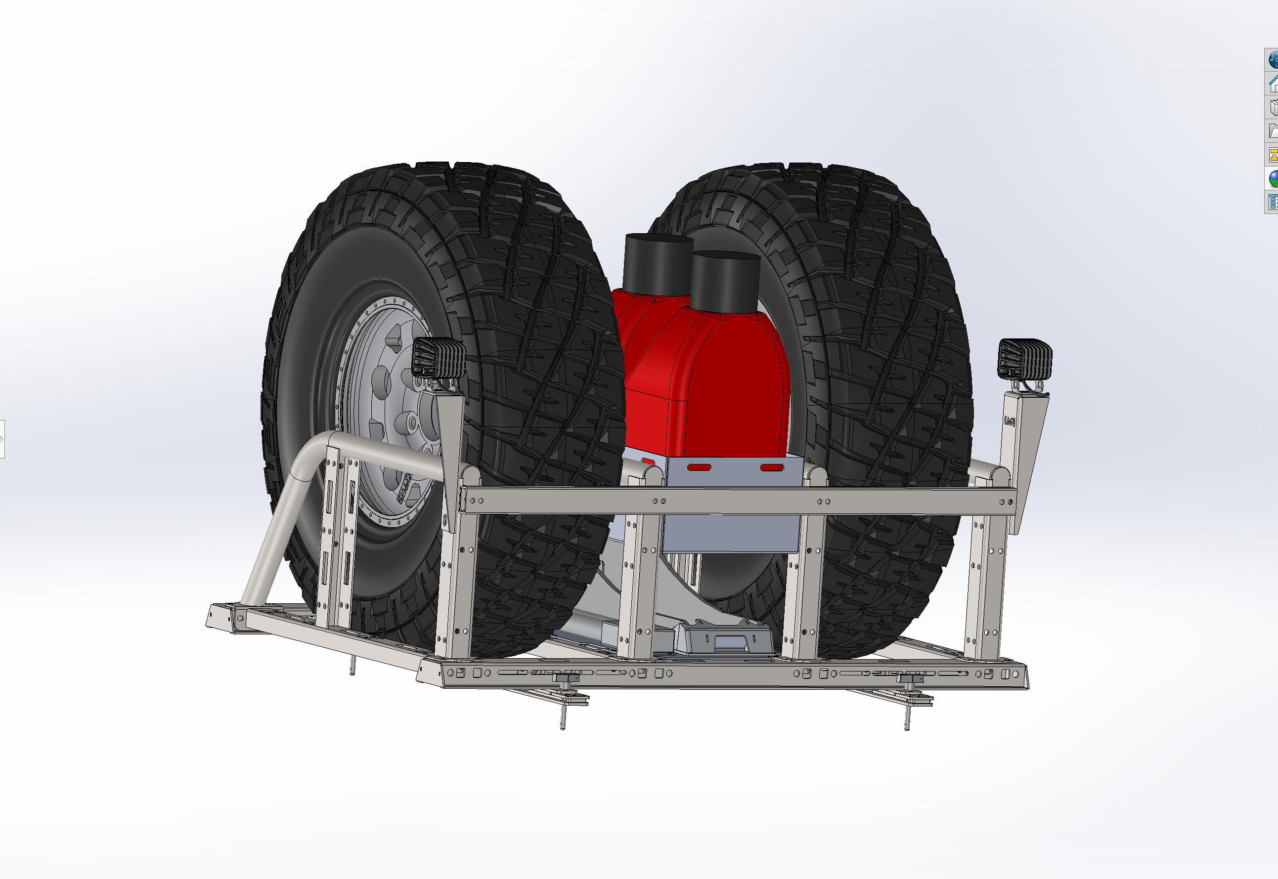 Bed Organizer Chase Rack Add On Light Mount Kit featuring a sturdy frame with two large tires and a red component, designed for offroad vehicles.