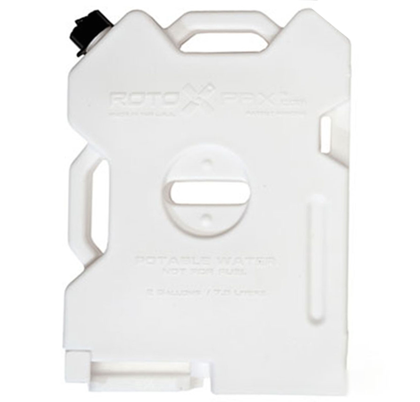 2-gallon Rotopax water container designed for portable water storage, featuring a sturdy handle and spout.
