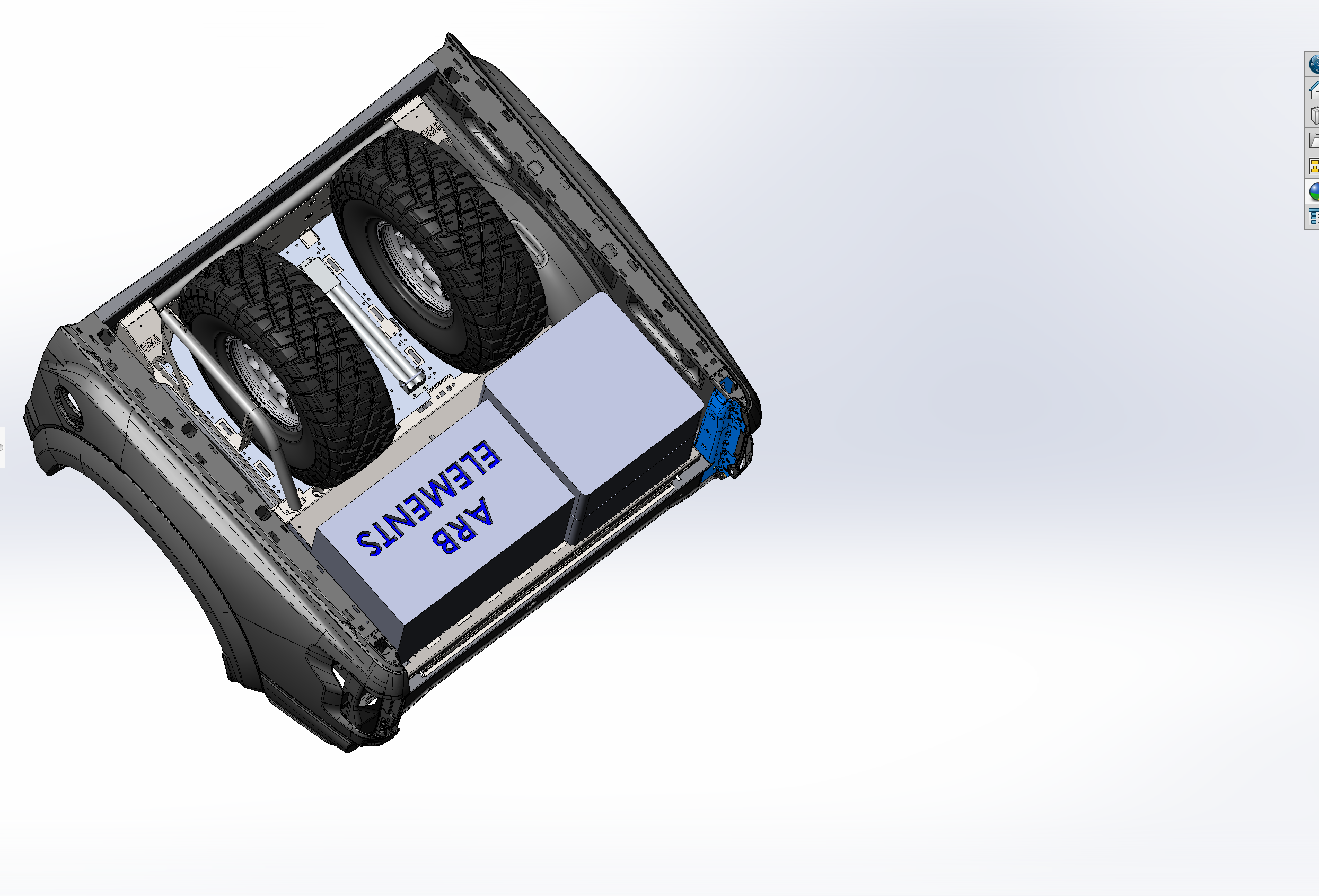 Modular bed organizer for 2017-2024 Ford Raptor featuring a slide-out cargo tray and space for two spare tires.