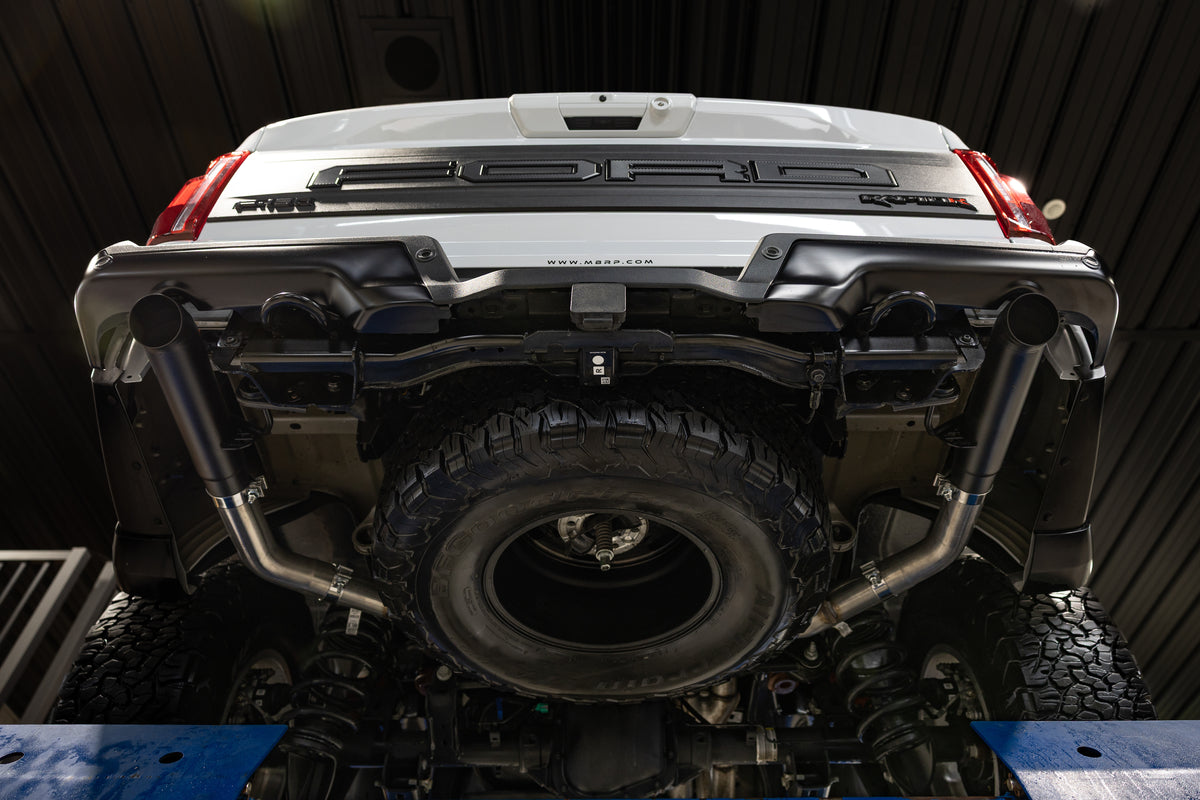 22-Present Ford F-150 Raptor 3.5L and Raptor R 5.2L Armor BLK 3-Inch Axle-Back Dual Split Rear Turn Down MBRP