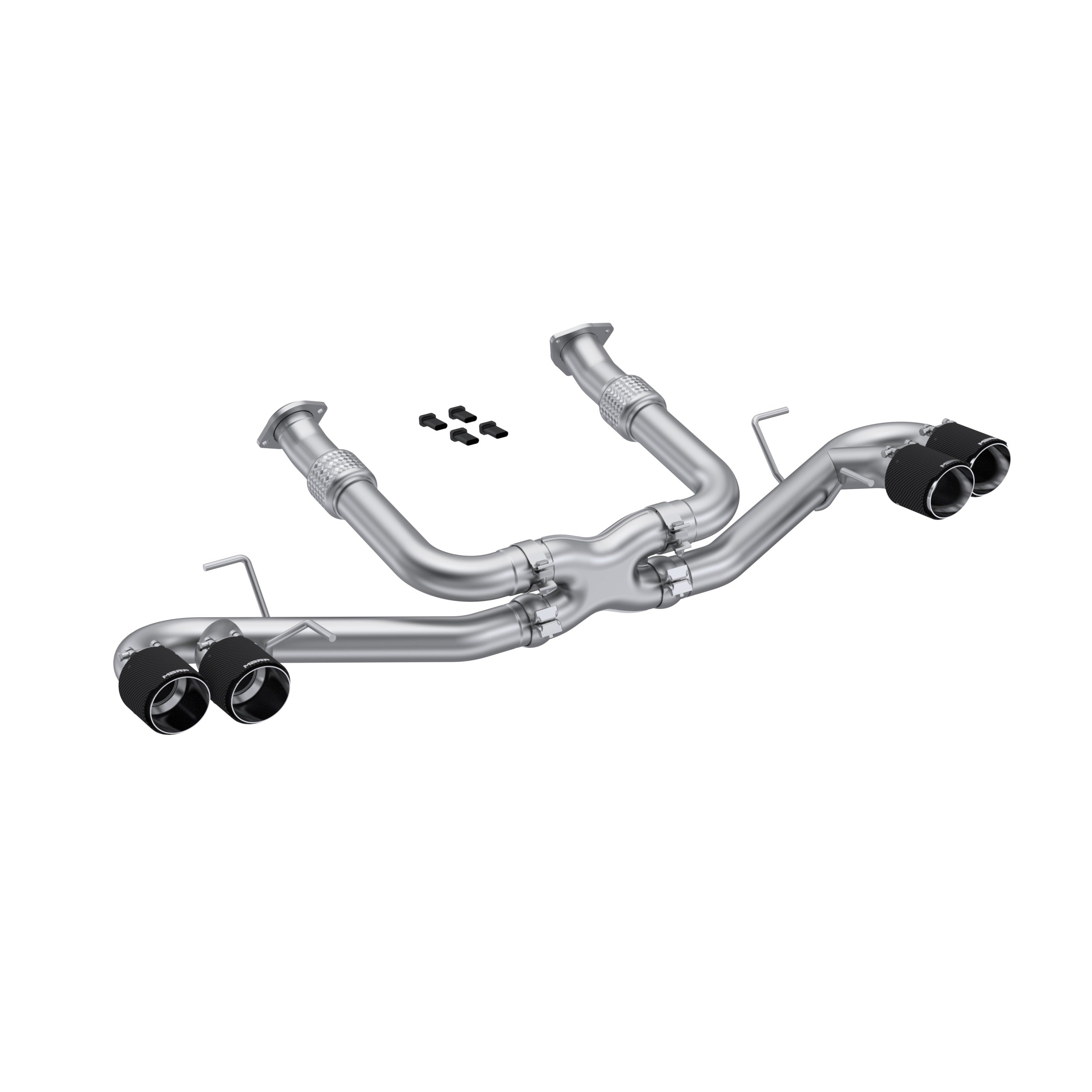 2020-Up Chevrolet Corvette C8 6.2L Armor Pro T304 Stainless Steel 3 Inch Cat-Back Quad Split Rear with Carbon Fiber Tips Valve Delete MBRP