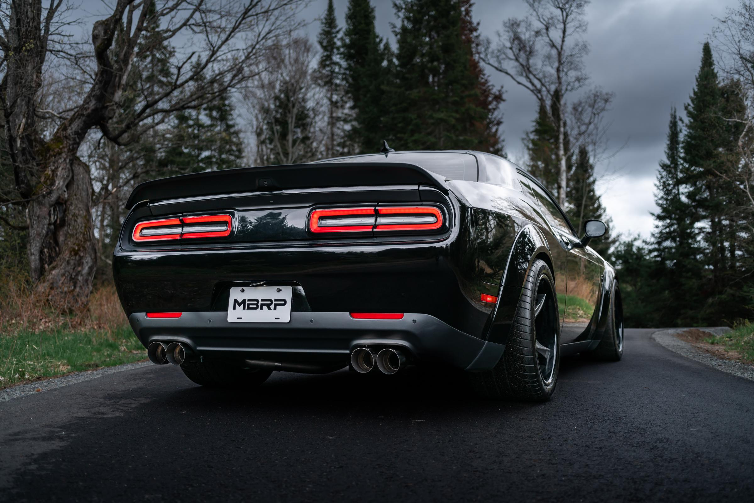 15-23 Dodge Challenger Aluminized Steel 3 Inch Dual Cat Back Quad Tips (Race Version) Exhaust System MBRP