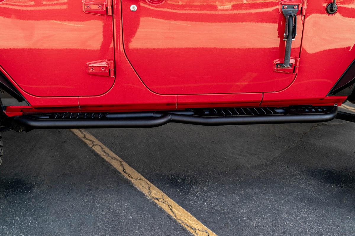 2007 2018 Jeep Wrangler JKU 4 Door OE Plus Side Steps DV8 Offroad