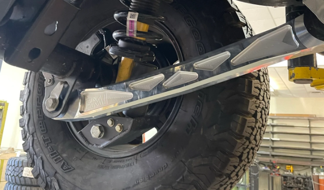 2021 and up Bronco rear suspension lower billet aluminum arms showcasing durability and performance enhancement.