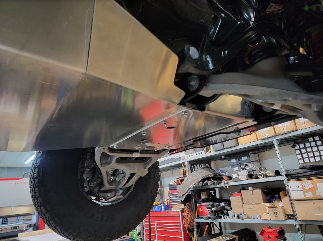 2022-UP Ford Bronco Raptor skid plate showcasing durable aluminum construction and undercarriage protection.