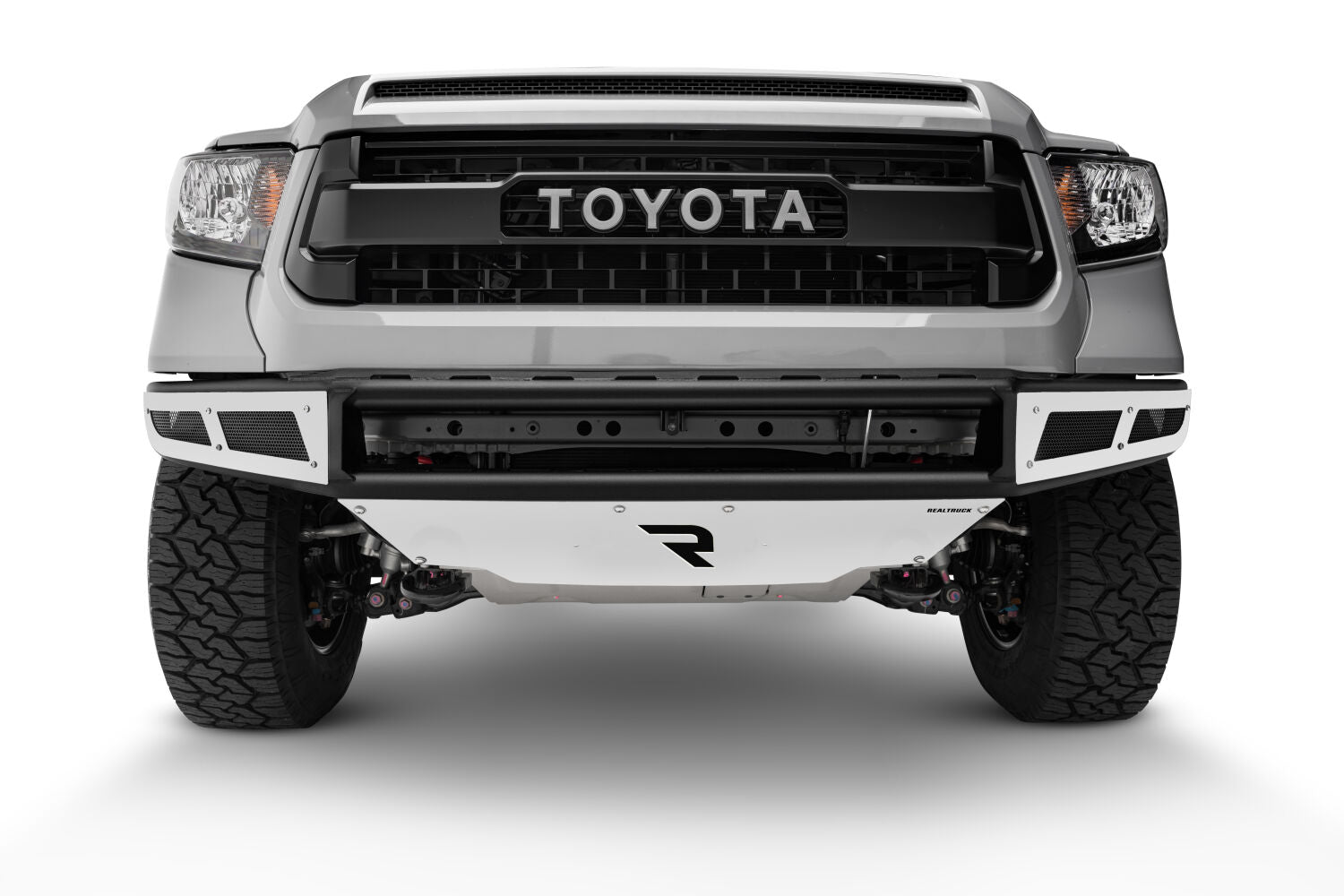 M-RDS Front Bumper Pre-Runner Radius Style 1 Piece with Integrated Brushed Aluminum Skid Plate 2014-2021 Toyota Tundra Gloss Black NFab