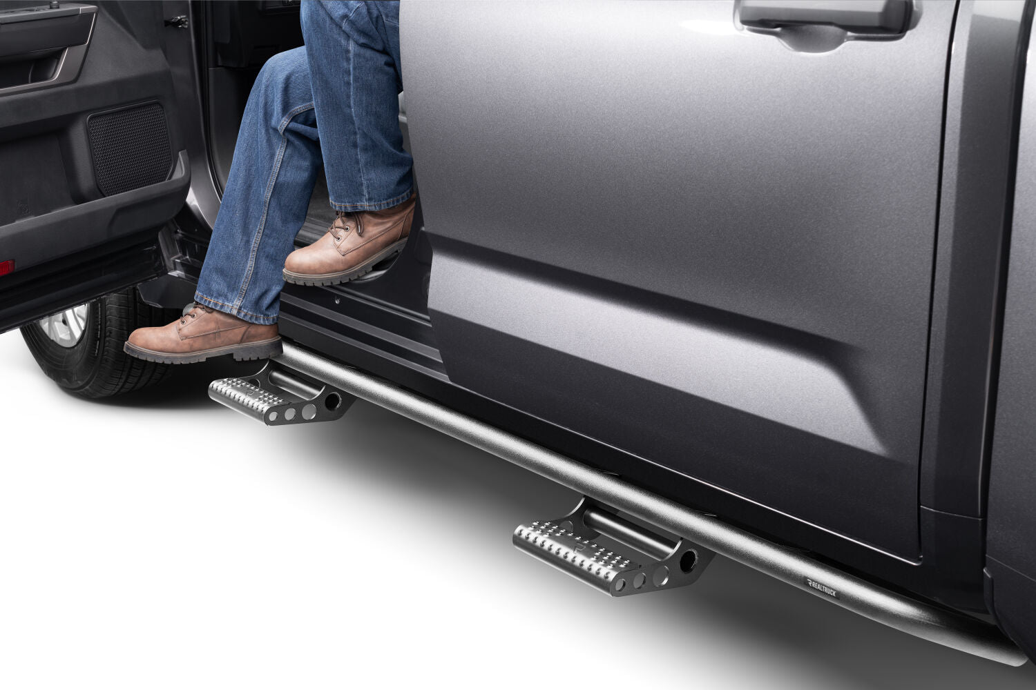 RKR Step System Cab Length (2 Step Mounts/2 Steps per Side) 1.75 Inch Rails 2022-2025 Toyota Tundra CrewMax Textured Black NFab
