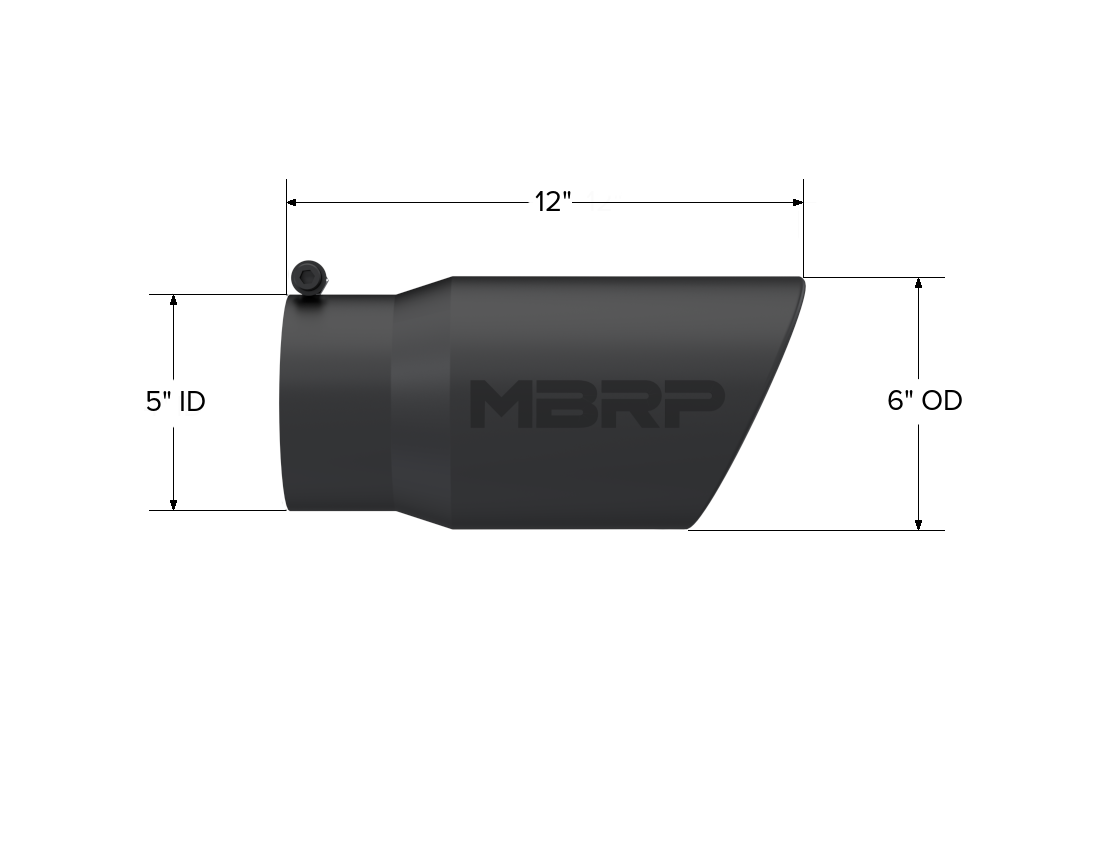 Exhaust Tip 6 Inch O.D. Angled Rolled End 5 Inch Inlet 12 Inch Length Black Coated MBRP