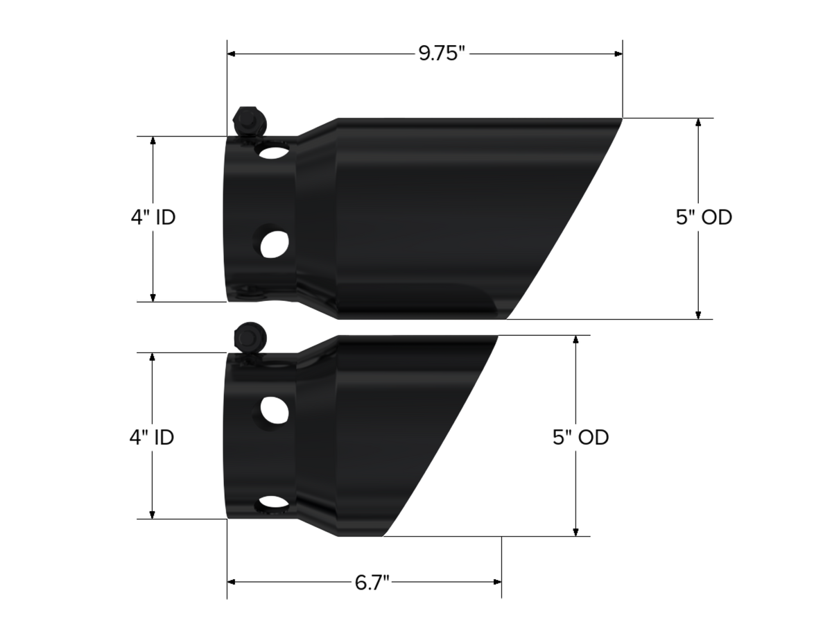 08-Up Ford 6.4L, 6.7L Powerstroke Black-Coated Tip 4 Inch ID 5 Inch Outlet Tip Cover Set 6.75 Inch 9.75 Inch Length MBRP