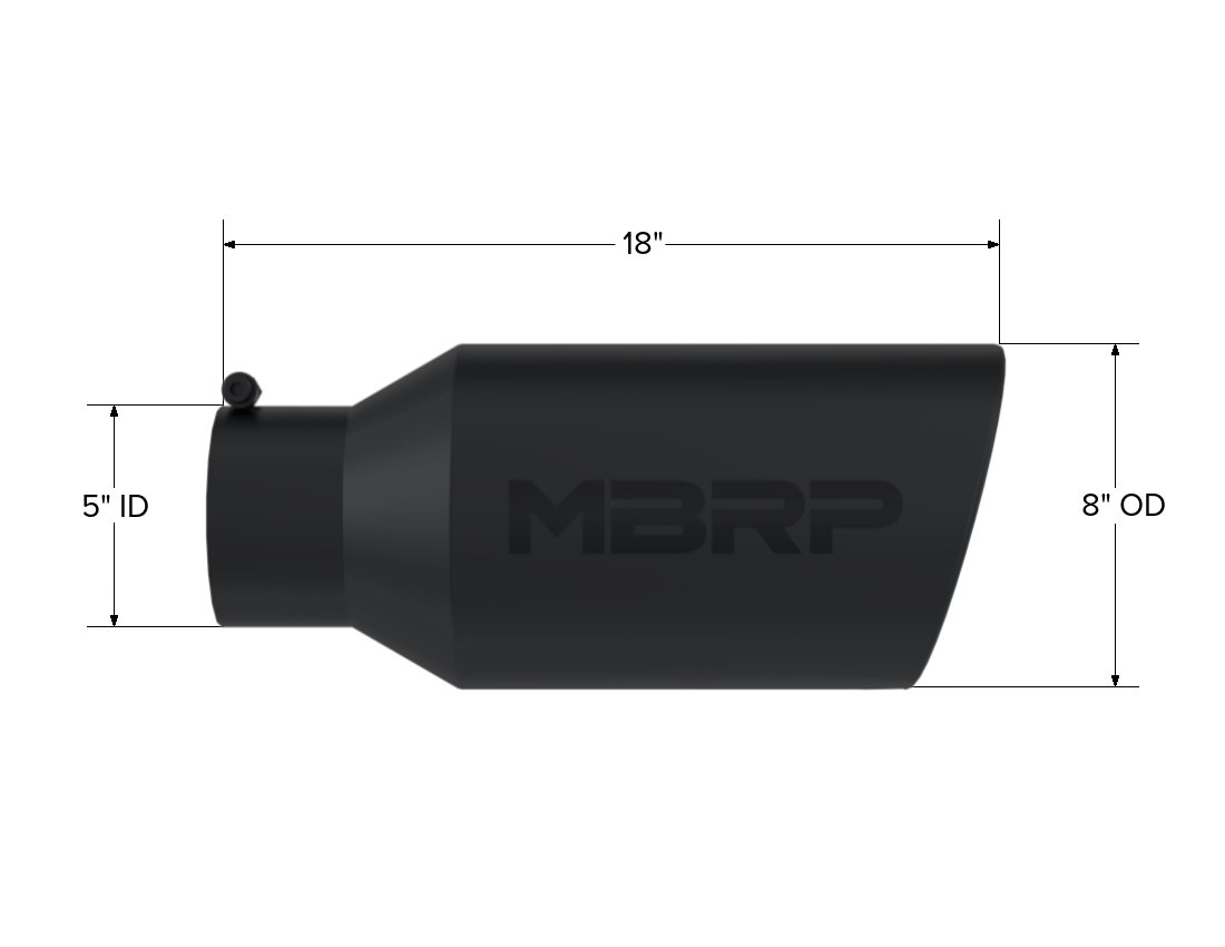 Exhaust Tip 8 Inch O.D. Rolled End 5 Inch Inlet 18 Inch Length Black MBRP