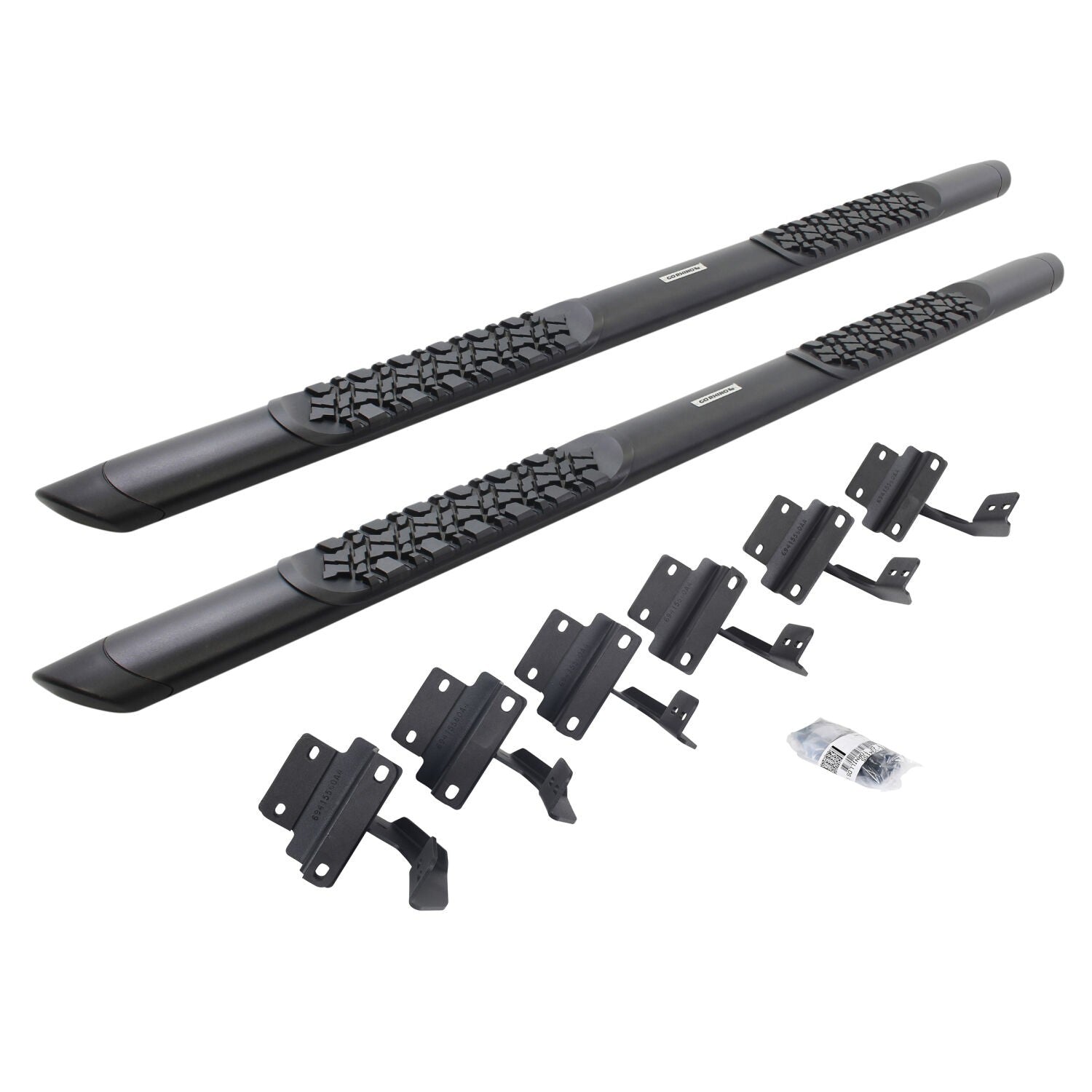 V3 Series Aluminum 5 Inch Elipse Side Steps with Mounting Brackets Textured Black 2015-2026 Ford F-150/ F-250/F-350 Crew Cab Go Rhino