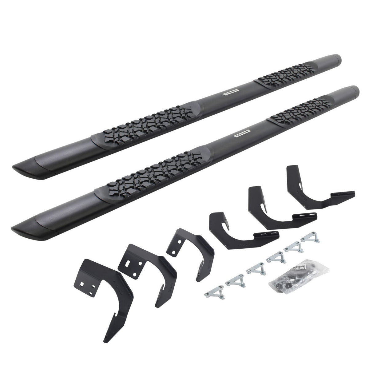V3 Series Aluminum 5 Inch Elipse Side Steps with Mounting Brackets Textured Black 2015-2018 Ram 1500 Extended Cab Go Rhino