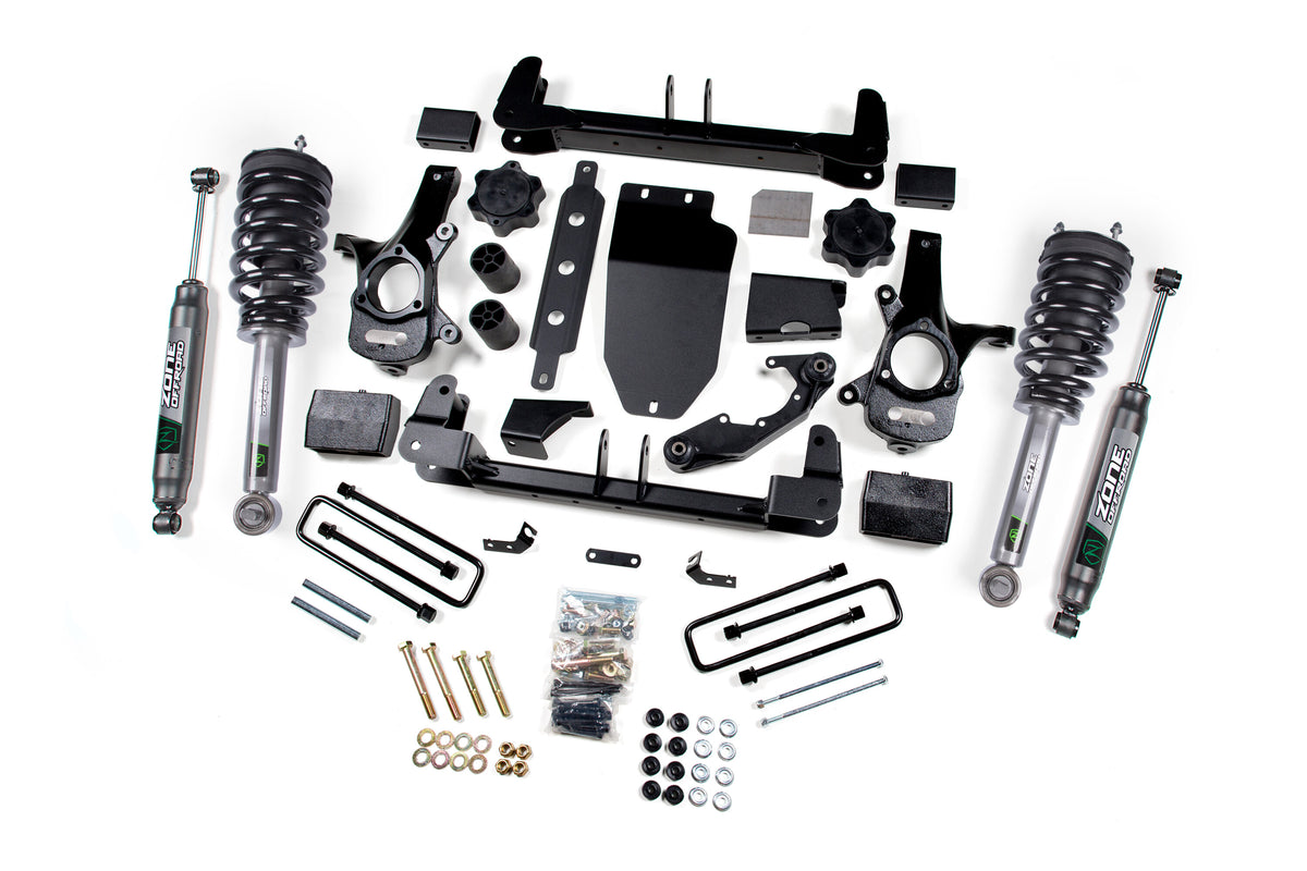 14-18 Chevrolet Silverado 1500 - GMC Sierra 1500 4WD 4 Inch Suspension Lift Kit (Cast Aluminum/Stamped Steel Arms), 3 Inch Rear Lift, Block - Nitro Loaded Struts, Nitro Shocks Zone Offroad