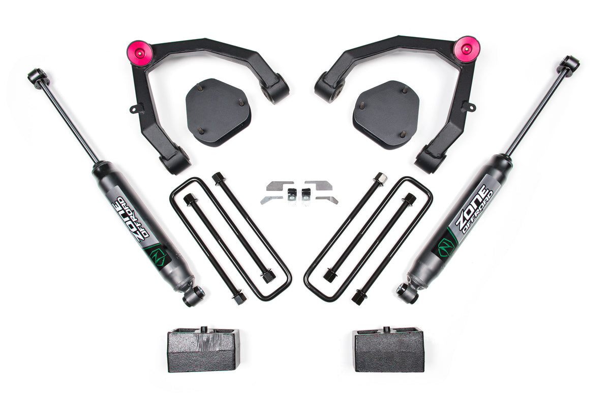 07-13 Chevy 1500 2WD 3.5 Inch Lift Kit With Nitro Shocks UCA Zone Offroad