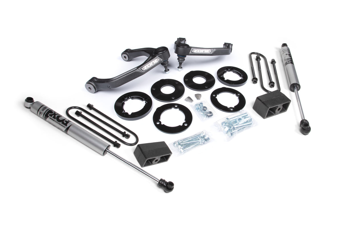 1.75 Inch Suspension Lift Kit For 25-Up Silverado/Sierra 1500 4WD 1 Inch Rear Block Spacer Front Fox 2.0 Adventure Series Rear Shock Zone Offroad