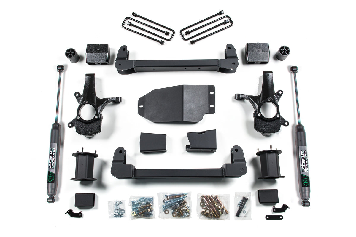 07-13 Chevrolet Silverado 1500 - GMC Sierra 1500 2WD 6.5 Inch Suspension Lift Kit, 4 Inch Rear Lift, Block - N/A, Nitro Shocks Zone Offroad