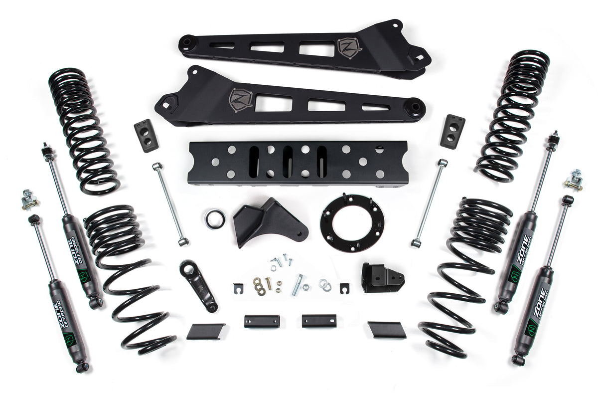 19-24 RAM 2500 6.5 Inch Radius Arm 4.5 Inch Rear Coils Diesel 6-Bolt T-Case Nitro Shocks Zone Offroad