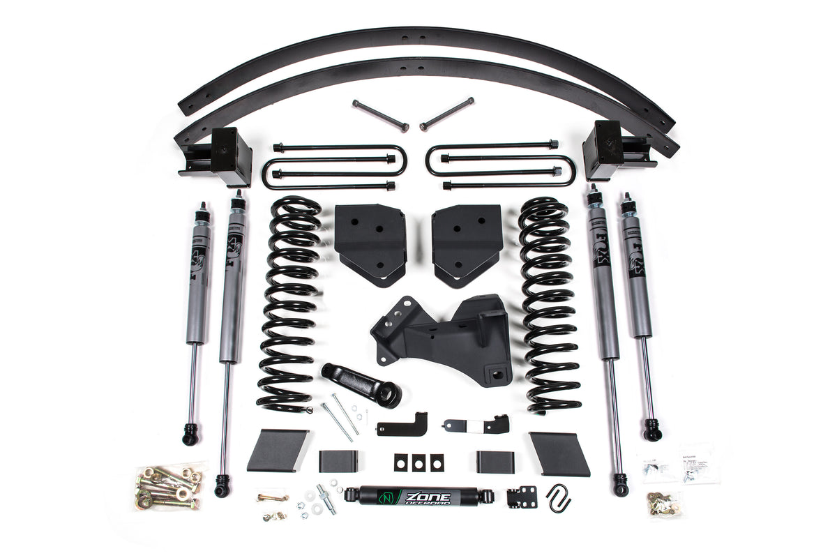 17-19 Ford F-350/350 6 Inch Lift Kit 4 Inch Rear Block & AAL Gas 2 Leaf Main Fox Adventure Shocks Zone Offroad