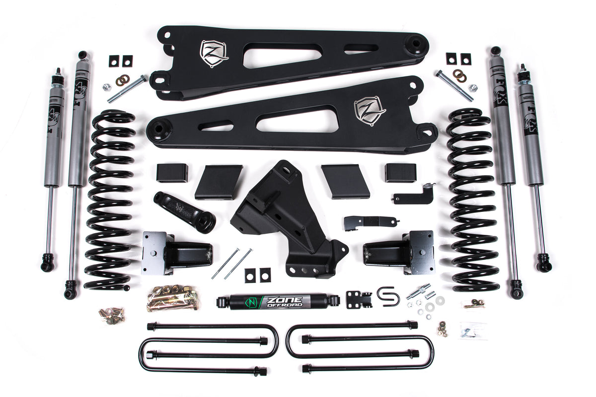 23-24 Ford F-250/F-350 Super Duty 4WD 5 Inch Radius Arm Lift Kit 3 Inch Rear Block Gas 2 Leaf Main Fox Adventure Shocks Adventure Series Shocks Zone Offroad