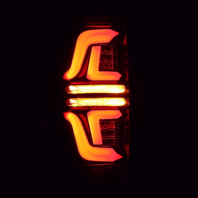 AlphaRex PRO-Series LED tail lights for 2017-2019 Ford F250 Super Duty in jet black, featuring a sleek design without blind spot sensor.