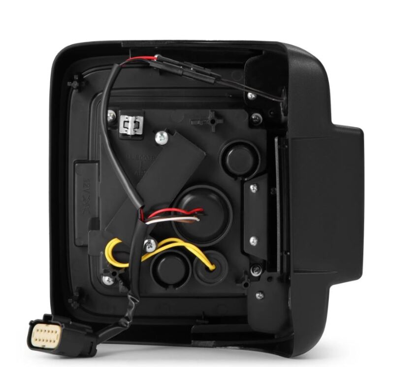 AlphaRex NOVA-Series LED tail lights for 2018-2024 Jeep Wrangler JL, showcasing the rear view with wiring connections.