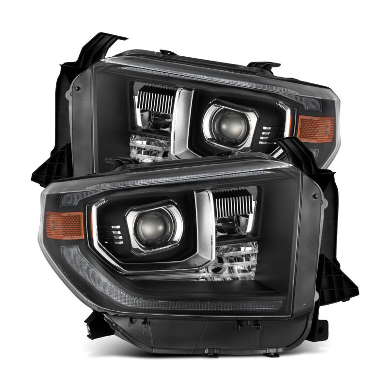 AlphaRex 14-21 Toyota Tundra PRO-Series black projector headlights with sequential signal and daytime running lights.