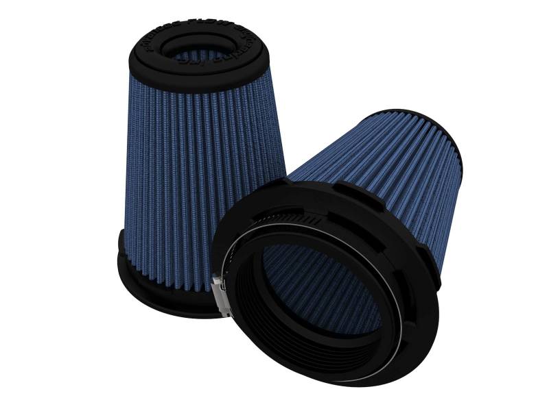 aFe Magnum FLOW Pro 5R Air Filters in blue, featuring inverted design, ideal for enhanced airflow in trucks and SUVs.