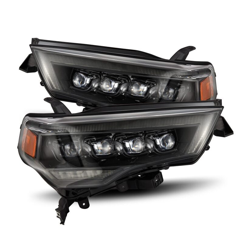 AlphaRex NOVA LED projector headlights for 2014-2022 Toyota 4Runner, featuring black housing and sequential signal lights.
