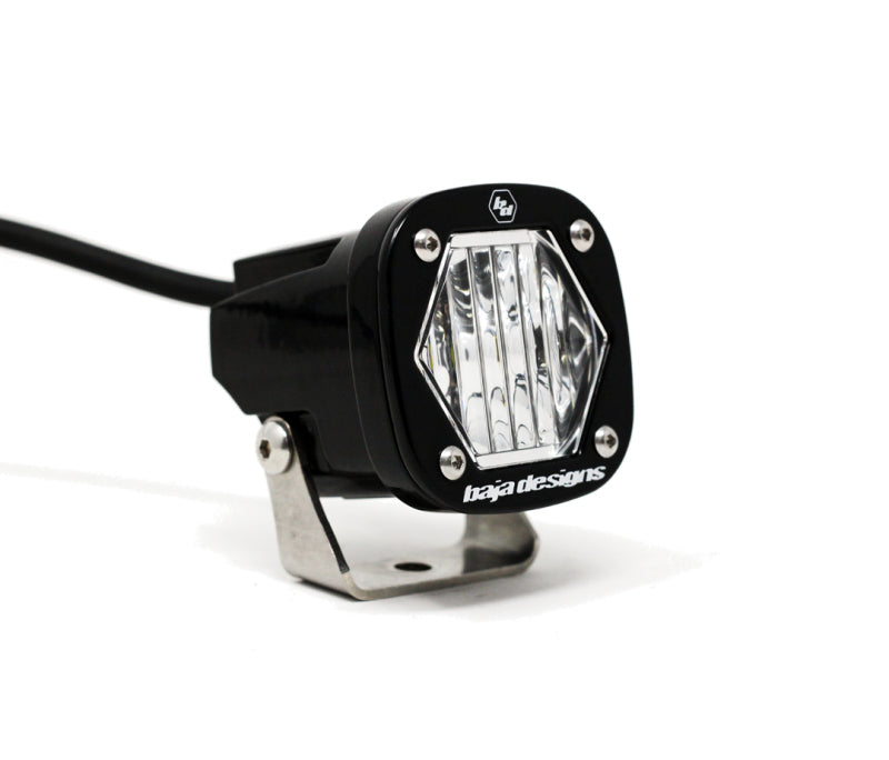 Baja Designs S1 Wide Cornering LED light with mounting bracket, designed for offroad and overland vehicles.