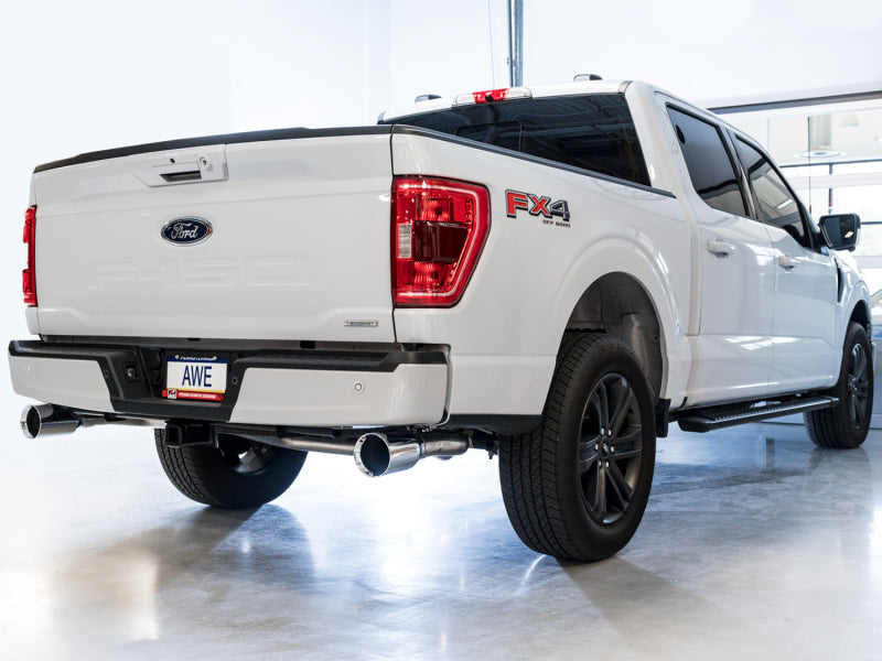 AWE Tuning 0FG 21+ Ford F150 Dual Split Rear Exhaust - 5in Chrome Silver Tips