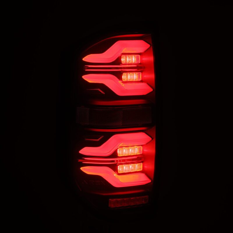 AlphaRex LUXX LED taillights for 14-21 Toyota Tundra in black with sequential signal and active lighting features.