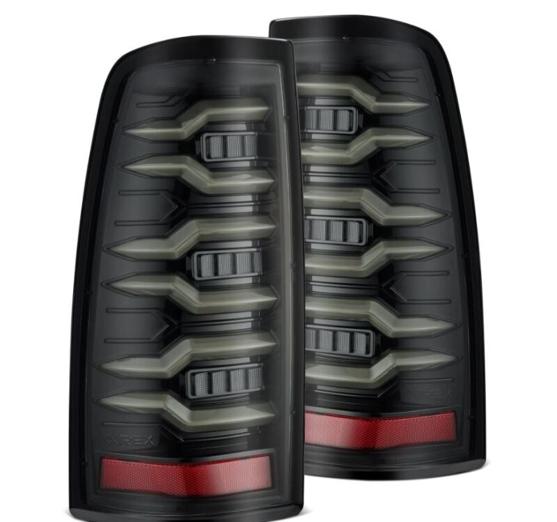AlphaRex LUXX-Series LED tail lights for 99-06 Chevrolet Silverado Sierra in alpha-black finish, featuring a modern design.