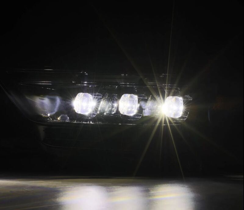 AlphaRex NOVA LED projector headlights for 15-17 Ford Mustang in alpha black with sequential signal and switch DRL.