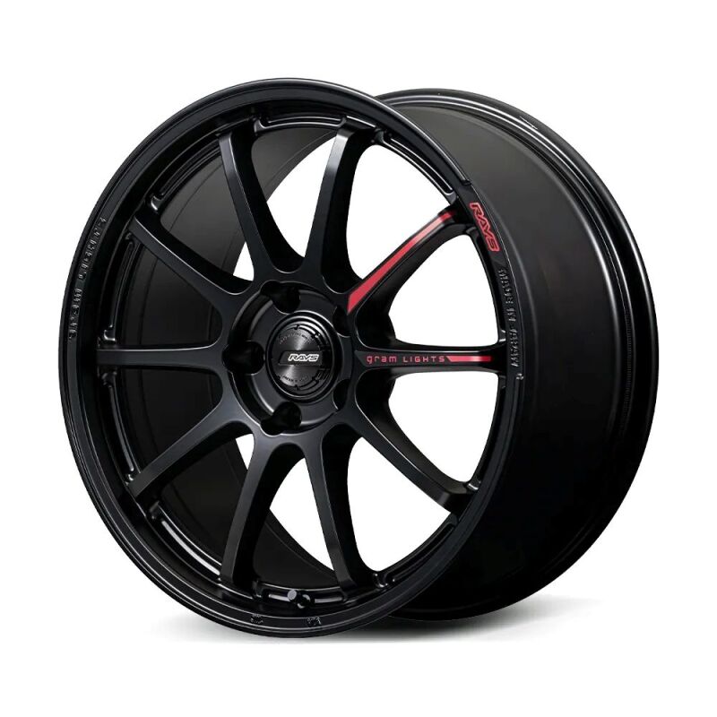 Gram Lights 57NR LIMITED II 18x7.5 +45 5-114.3 Semigloss Black Wheel w/ Black Cap/Stickers/Air Valve