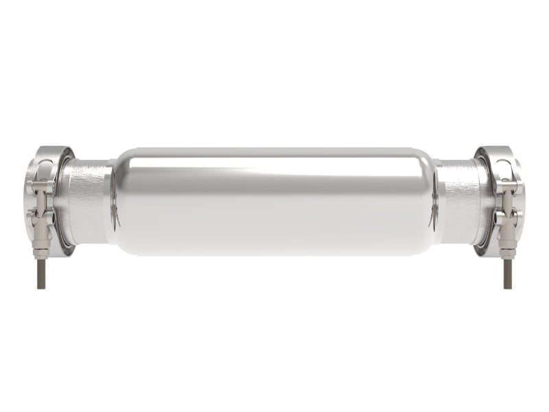 afe MACH Force-Xp resonator with 3-inch inlet and outlet, 4-inch diameter, 12-inch body, and 16-inch overall length.