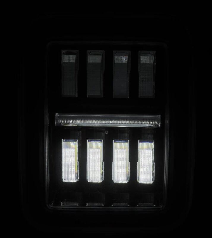 AlphaRex Jeep Gladiator JT Nova-Series LED tail lights in black and red, featuring a modern prismatic design for enhanced visibility.