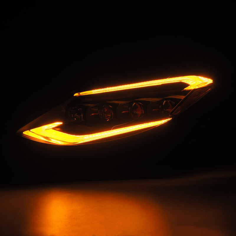 AlphaRex NOVA-Series LED projector headlights for 2023-2024 Nissan Z featuring a sleek black design with activation light and sequential signals.