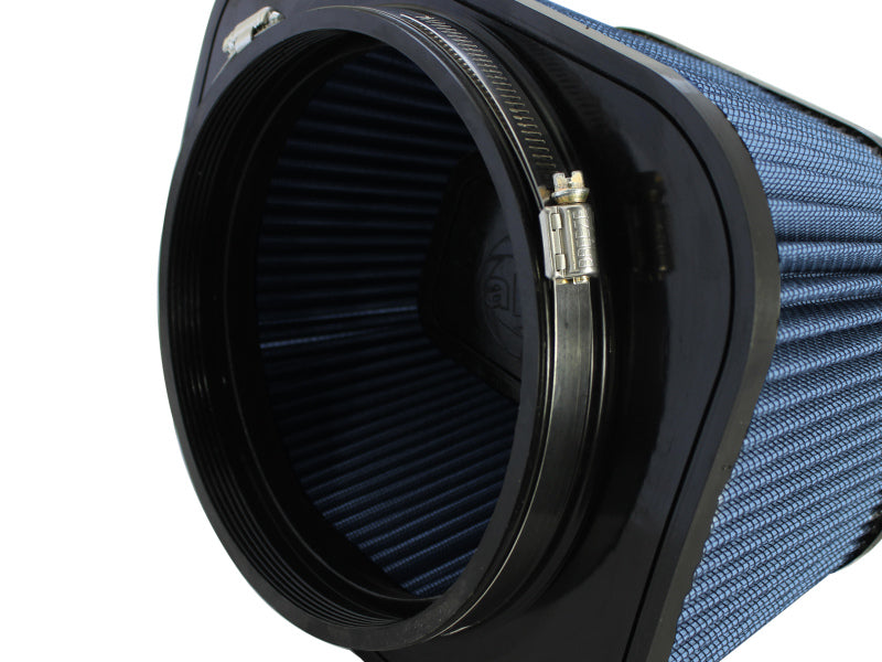 Universal air filter featuring a blue pleated design, designed for enhanced airflow and engine performance.