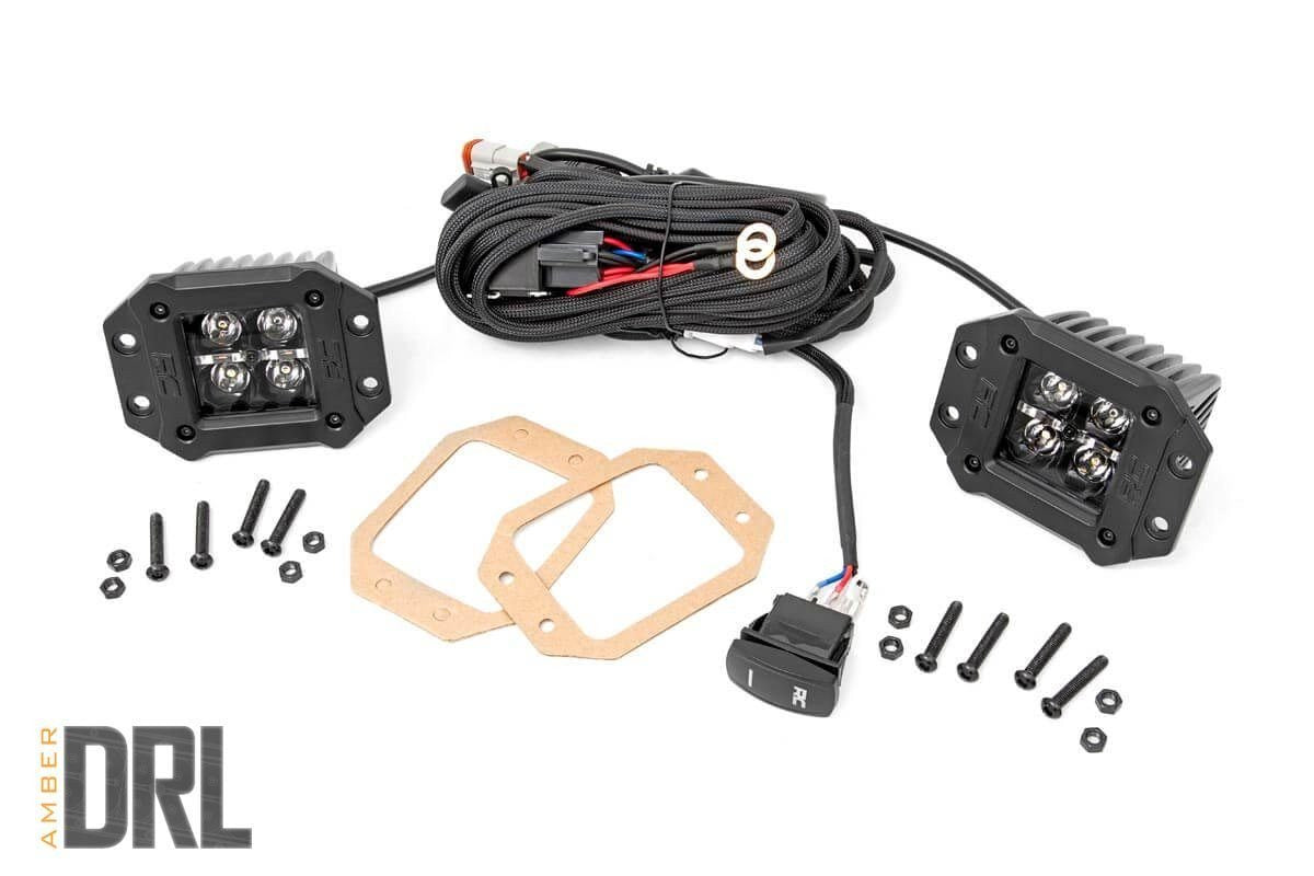 ROUGH COUNTRY 2-INCH SQUARE FLUSH MOUNT CREE LED LIGHTS - (PAIR | BLACK SERIES W/ AMBER DRL)