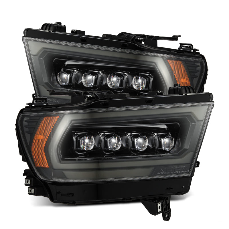 AlphaRex NOVA-Series LED projector headlights for 2019-2023 Dodge Ram 1500, featuring a sleek black design.