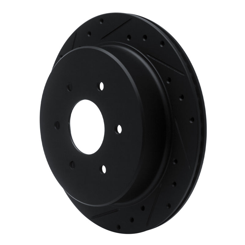 R1 17-24 Nissan Titan Rear Left Drilled & Slotted Black Brake Rotor