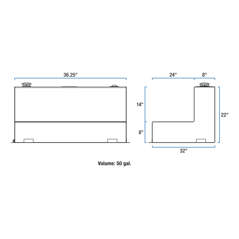UWS Bright Aluminum 50-Gallon L-Shaped Aluminum Transfer Tank Model TT-50-L-T-P