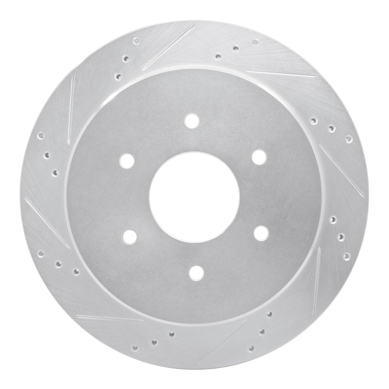R1 17-24 Nissan Titan Rear Left Drilled & Slotted Silver Brake Rotor
