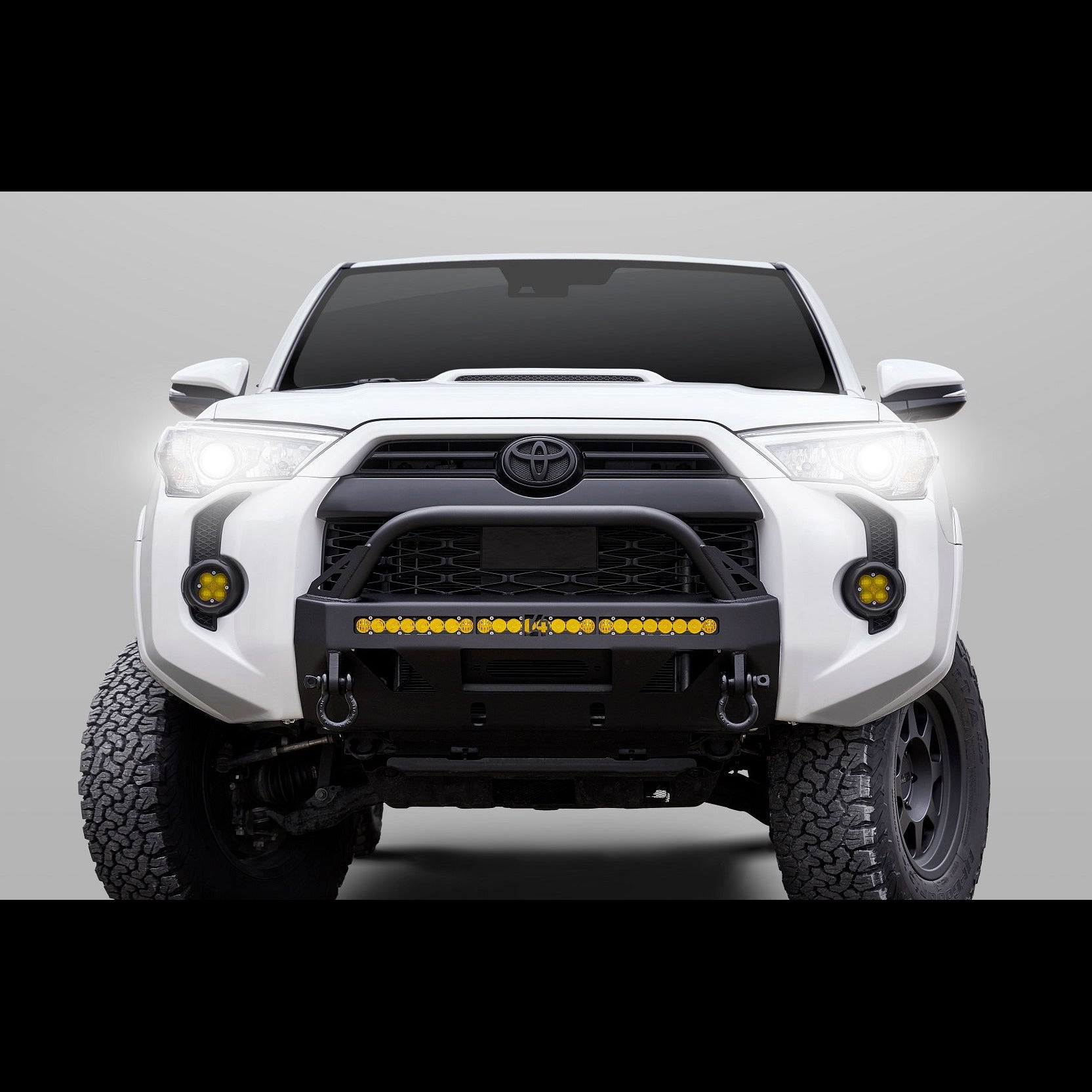 4Runner Lo-Pro Winch Bumper for 5th Gen models, 2014-2024, featuring a rugged design and integrated light bar.