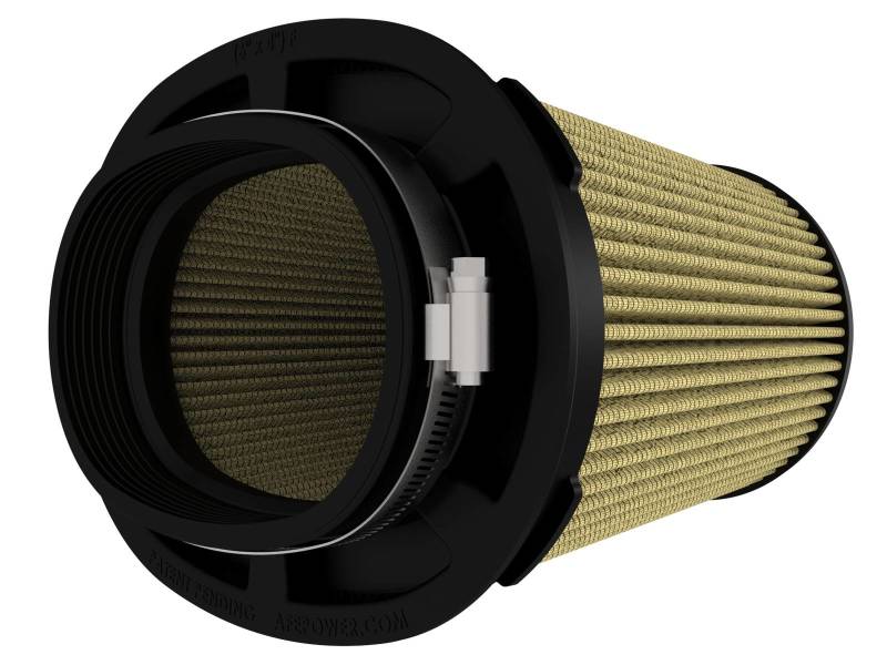 aFe MagnumFLOW Pro GUARD 7 Air Filter featuring a cylindrical design with a black frame and pleated filter media for enhanced airflow.