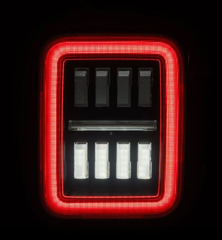 AlphaRex prismatic LED tail light for 19-24 Jeep Gladiator JT in Alpha-Black, featuring a sleek design and bright illumination.