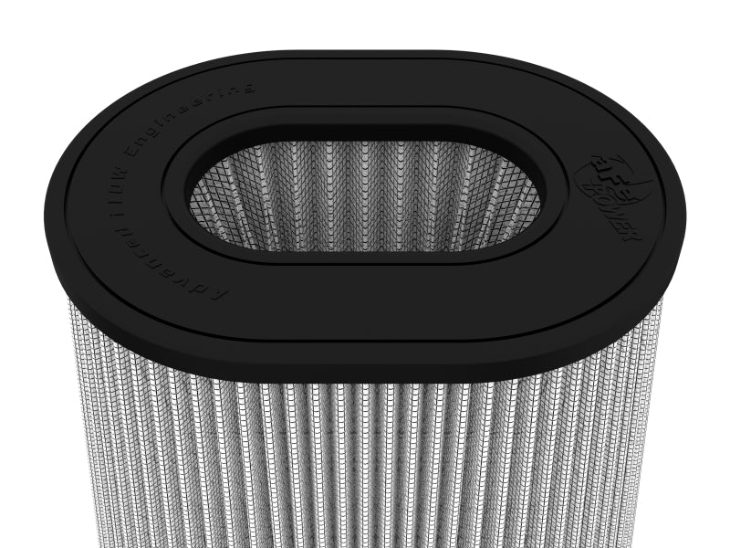 afe Magnum FORCE replacement air filter with an inverted design, featuring a black top and pleated filtration material.